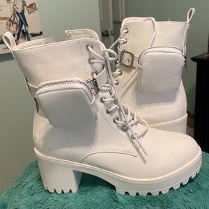White festival boots with zipper pocket